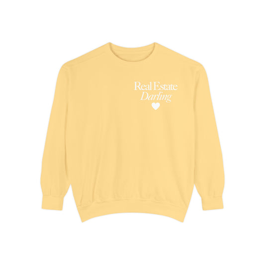 Real Estate Darling - Comfort Colors Sweatshirt - White Text White Heart