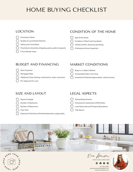Homebuying Checklist - Canva Editable Template - Canva Templates - All Things Real Estate