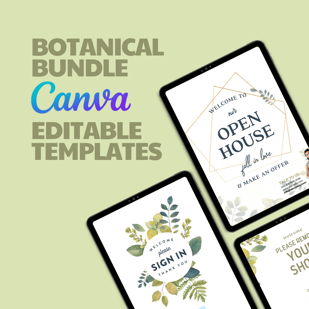 Open House Signs Botanical Bundle - Canva Editable Templates - All Things Real Estate