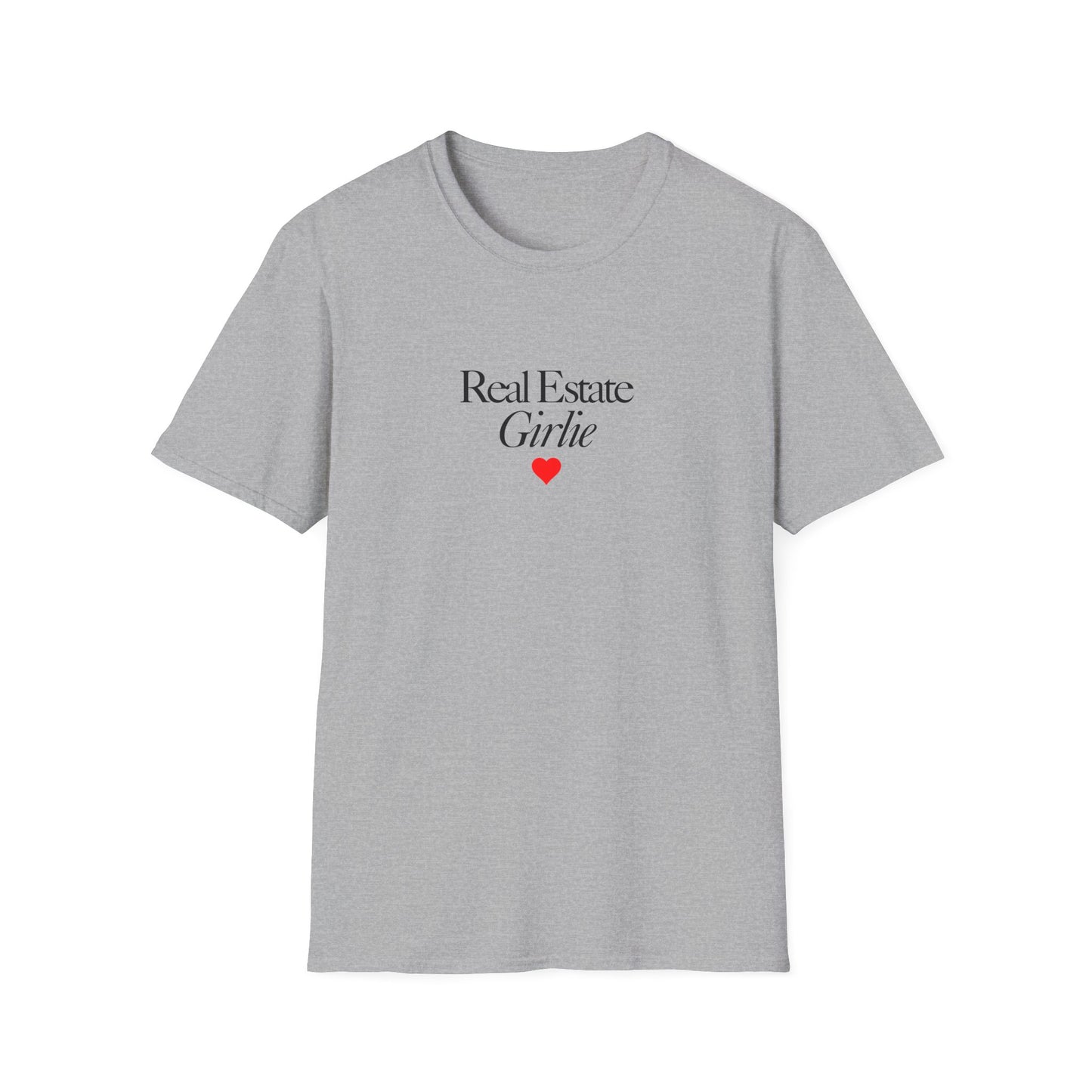 Real Estate Girlie T-Shirt - Black Text Red Heart