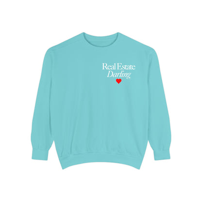 Real Estate Darling - Comfort Colors Sweatshirt - White Text Red Heart
