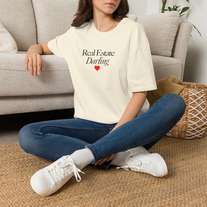Real Estate Darling T-Shirt - Black Text Red Heart