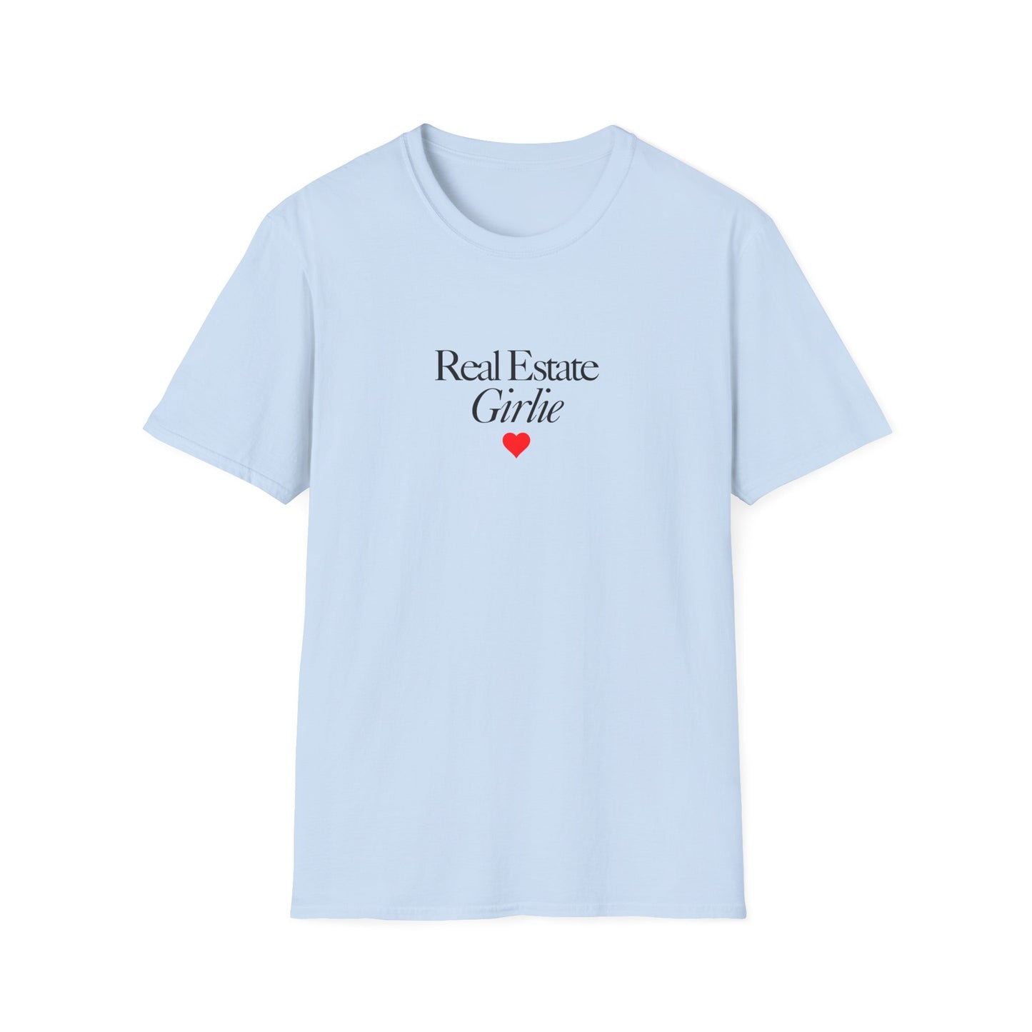 Real Estate Girlie T-Shirt - Black Text Red Heart