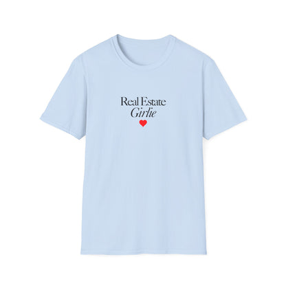 Real Estate Girlie T-Shirt - Black Text Red Heart