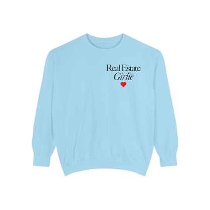 Real Estate Girlie - Comfort Colors Sweatshirt - Black Text Red Heart