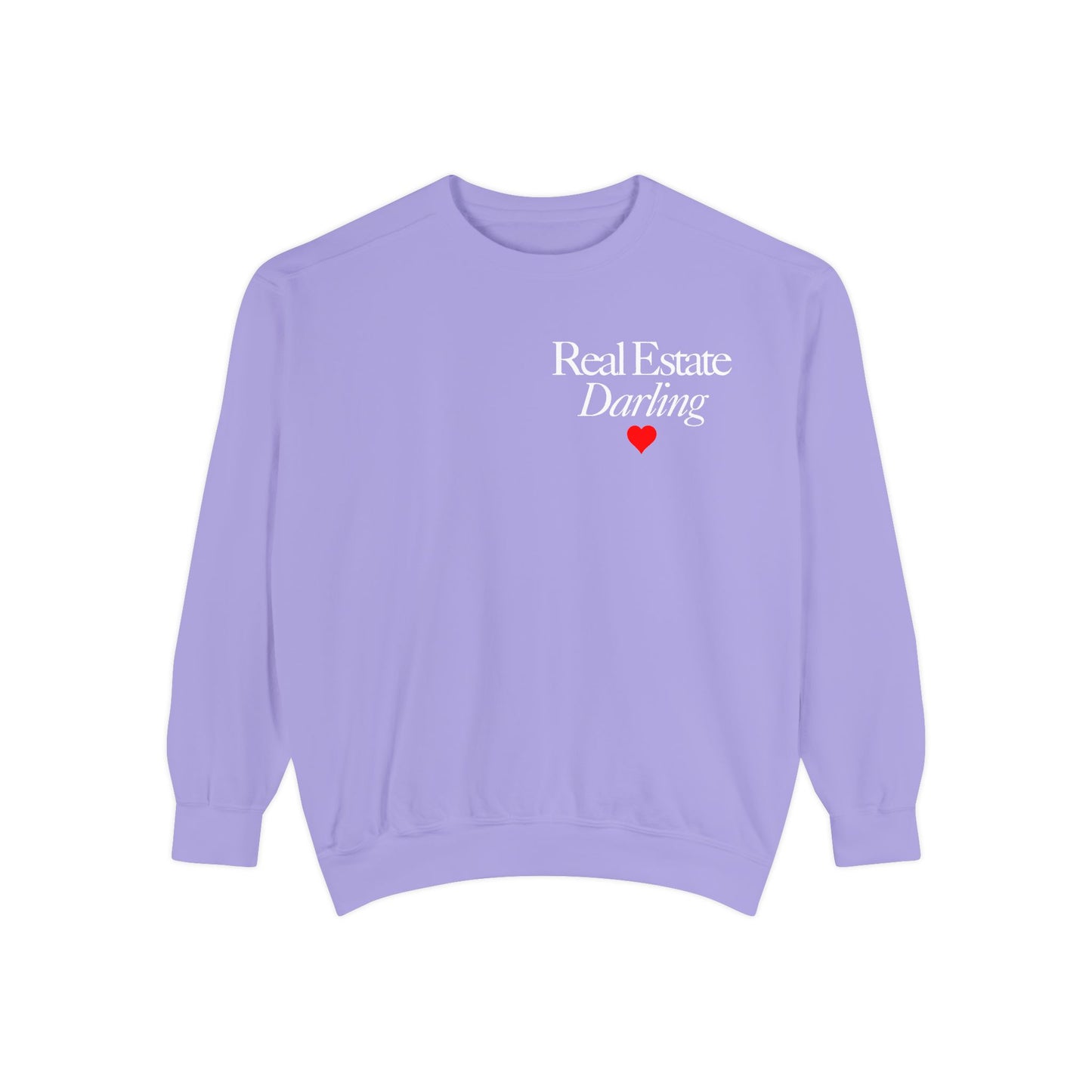 Real Estate Darling - Comfort Colors Sweatshirt - White Text Red Heart