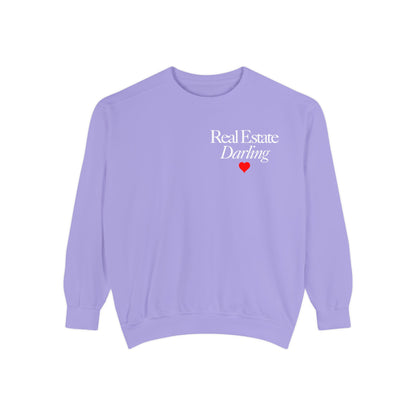 Real Estate Darling - Comfort Colors Sweatshirt - White Text Red Heart