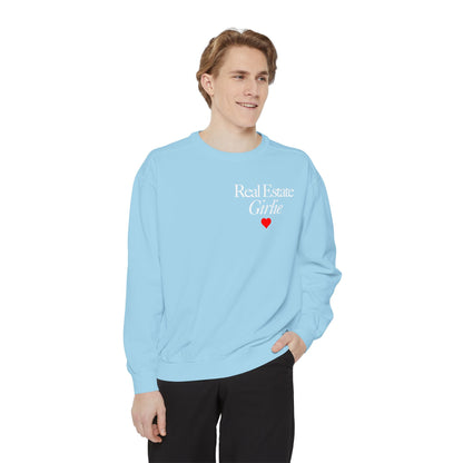 Real Estate Girlie - Comfort Colors Sweatshirt - White Text Red Heart