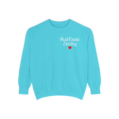Real Estate Darling - Comfort Colors Sweatshirt - White Text Red Heart