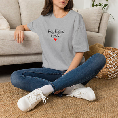 Real Estate Girlie T-Shirt - Black Text Red Heart