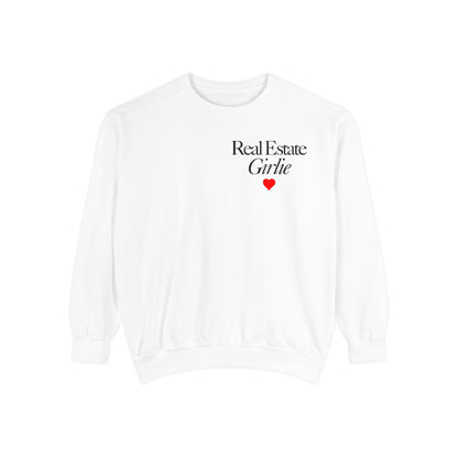 Real Estate Girlie - Comfort Colors Sweatshirt - Black Text Red Heart