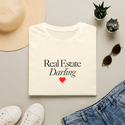 Real Estate Darling T-Shirt - Black Text Red Heart