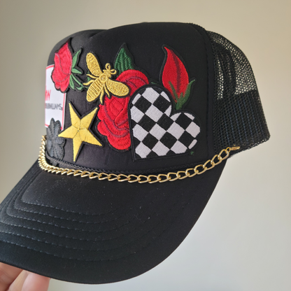 Limited Edition Foam Trucker Patch Hat – Keller Williams Patch, Roses, Gold Bee + Metal Chain Trim