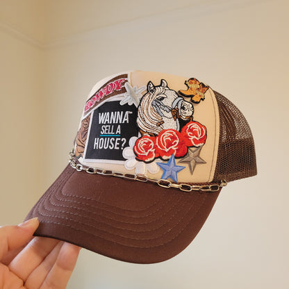 Limited Edition Foam Trucker Patch Hat – “Wanna Sell a House?”, Western Horse, Roses + Silver Chain