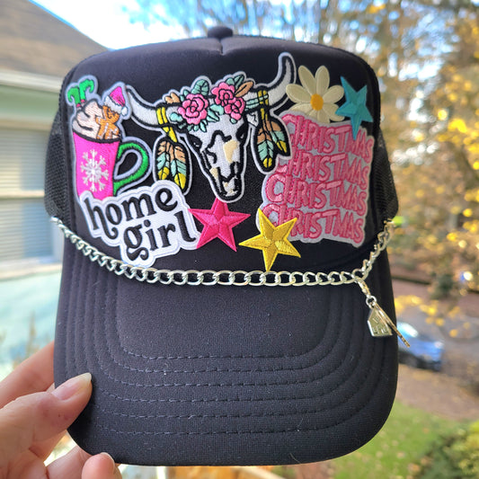 Limited Edition Foam Trucker Patch Hat – Home Girl, Holiday Western, Stars + Silver Chain Trim
