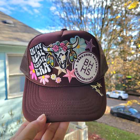 Limited Edition Foam Trucker Patch Hat – In My Real Estate Era, BHHS Patch, Floral Longhorn + Star Charms