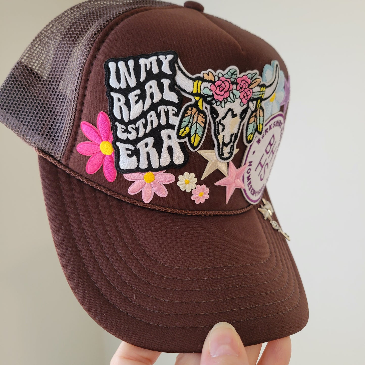 Limited Edition Foam Trucker Patch Hat – In My Real Estate Era, BHHS Patch, Floral Longhorn + Star Charms
