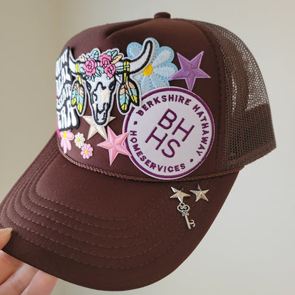 Limited Edition Foam Trucker Patch Hat – In My Real Estate Era, BHHS Patch, Floral Longhorn + Star Charms