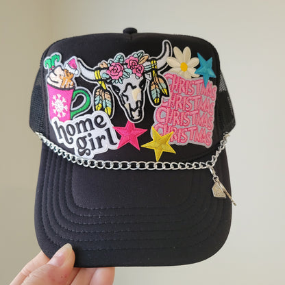 Limited Edition Foam Trucker Patch Hat – Home Girl, Holiday Western, Stars + Silver Chain Trim