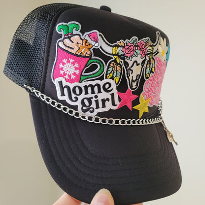 Limited Edition Foam Trucker Patch Hat – Home Girl, Holiday Western, Stars + Silver Chain Trim