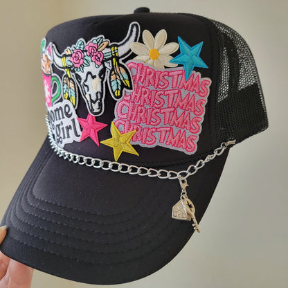 Limited Edition Foam Trucker Patch Hat – Home Girl, Holiday Western, Stars + Silver Chain Trim
