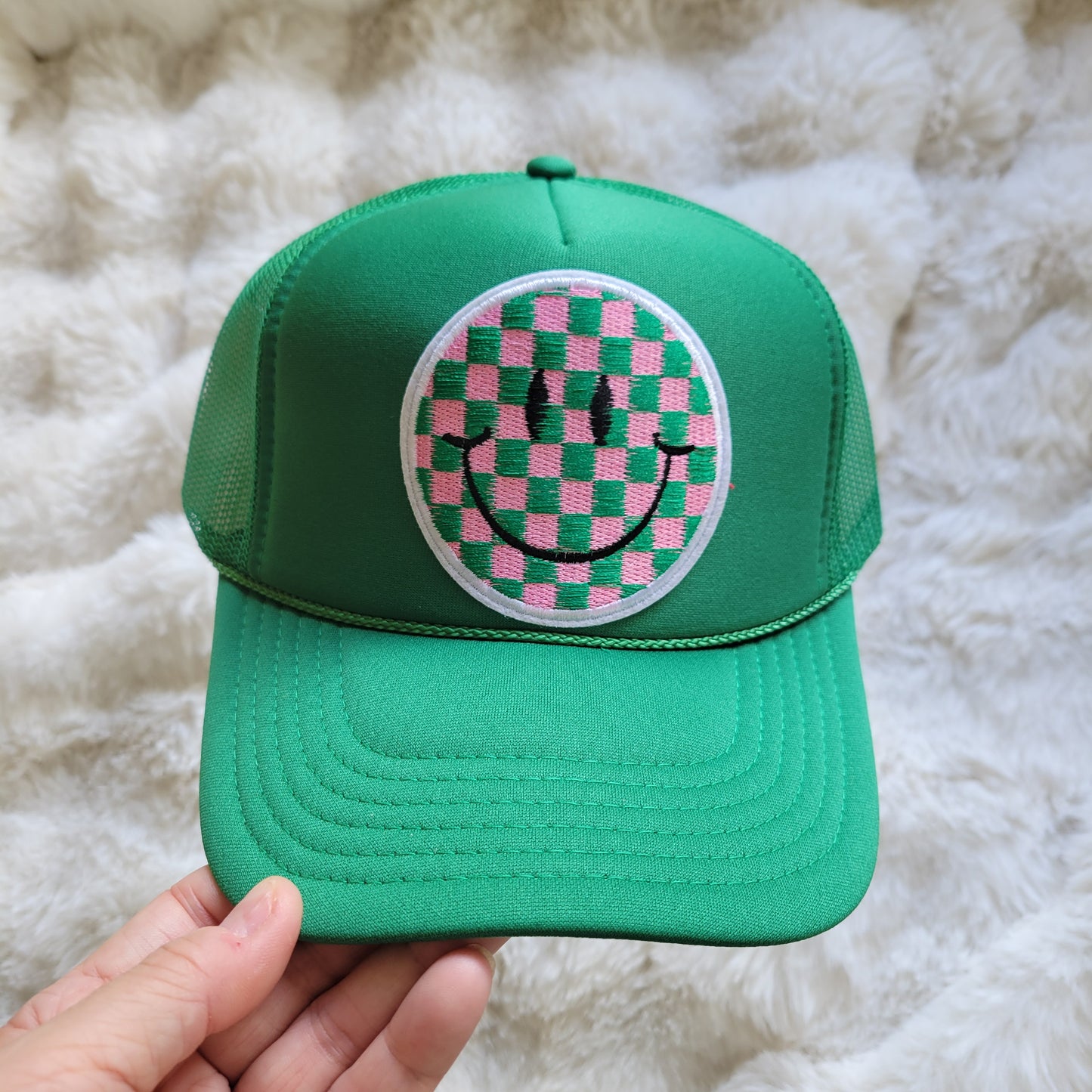 Limited Edition Foam Trucker Patch Hat – Checkered Smiley