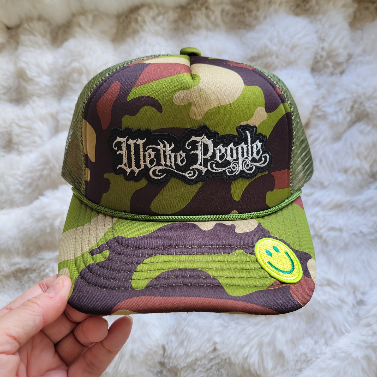 Limited Edition Foam Trucker Patch Hat – We the People (Camo Smiley)