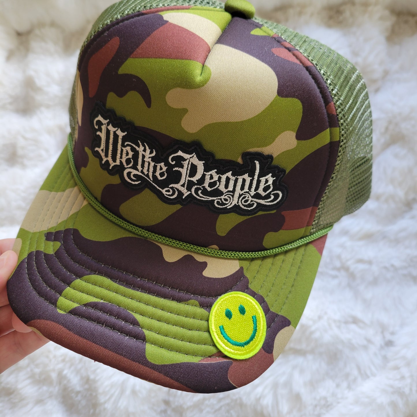 Limited Edition Foam Trucker Patch Hat – We the People (Camo Smiley)