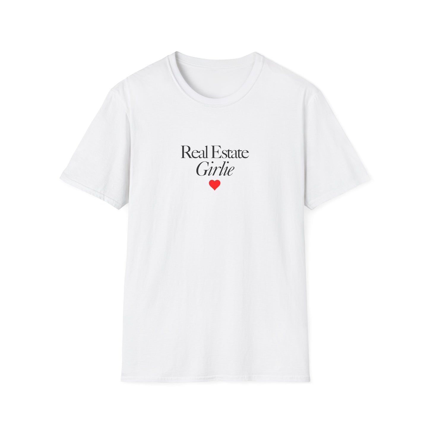 Real Estate Girlie T-Shirt - Black Text Red Heart