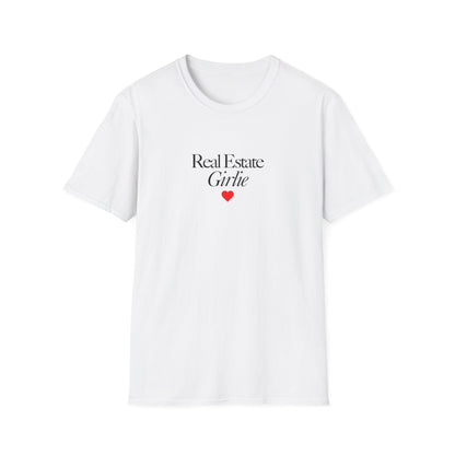 Real Estate Girlie T-Shirt - Black Text Red Heart