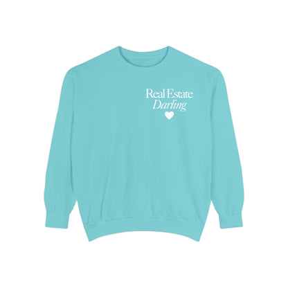 Real Estate Darling - Comfort Colors Sweatshirt - White Text White Heart
