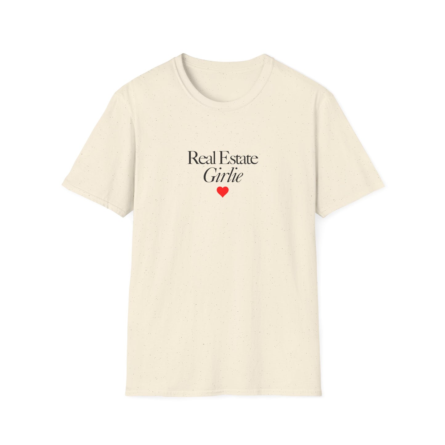 Real Estate Girlie T-Shirt - Black Text Red Heart