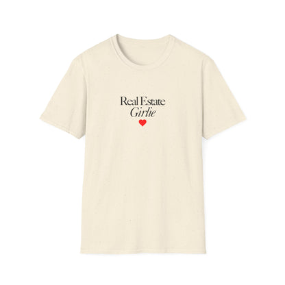 Real Estate Girlie T-Shirt - Black Text Red Heart