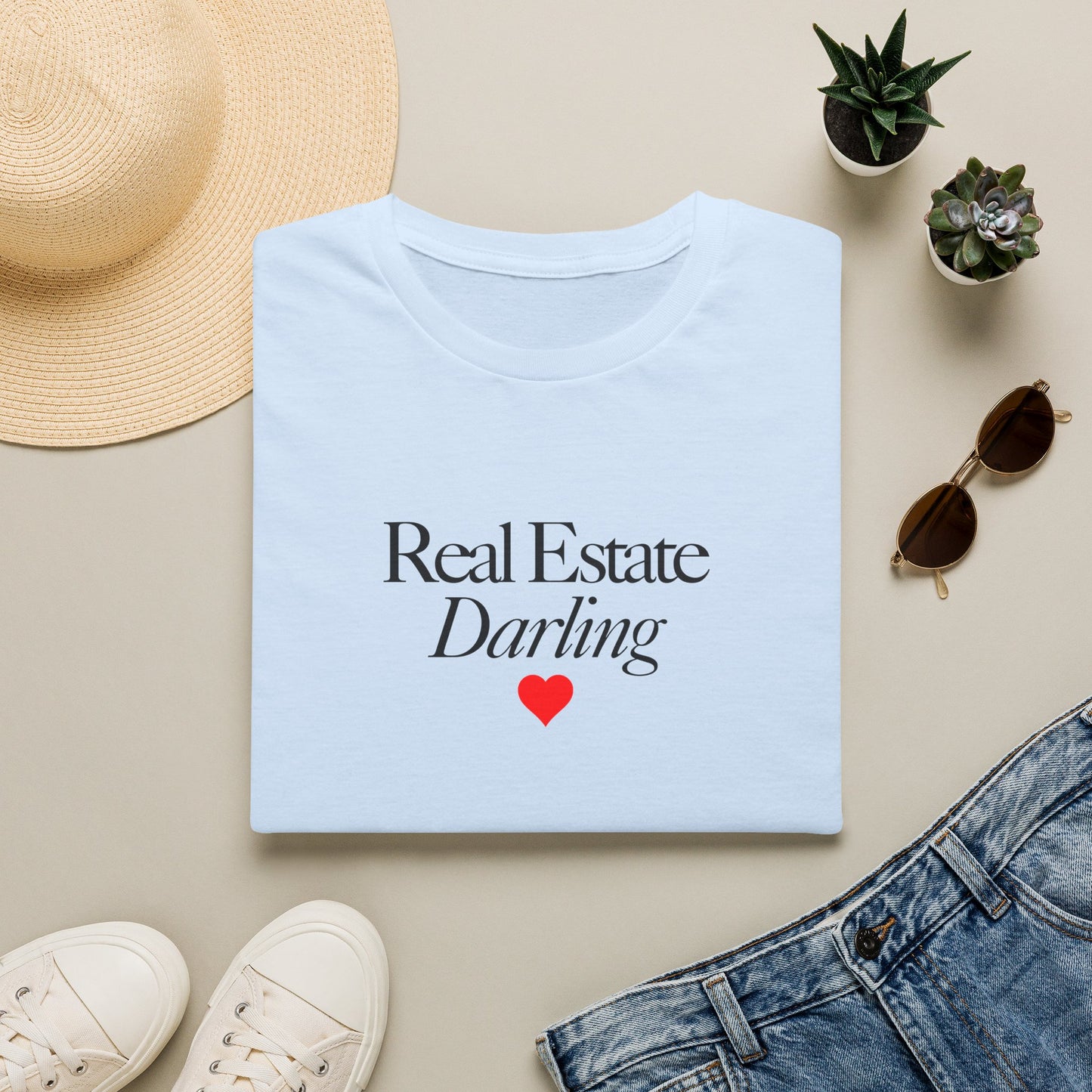 Real Estate Darling T-Shirt - Black Text Red Heart