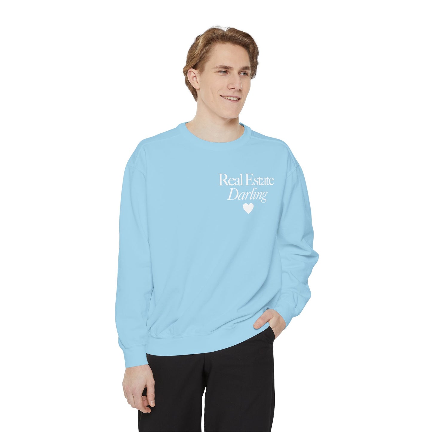 Real Estate Darling - Comfort Colors Sweatshirt - White Text White Heart