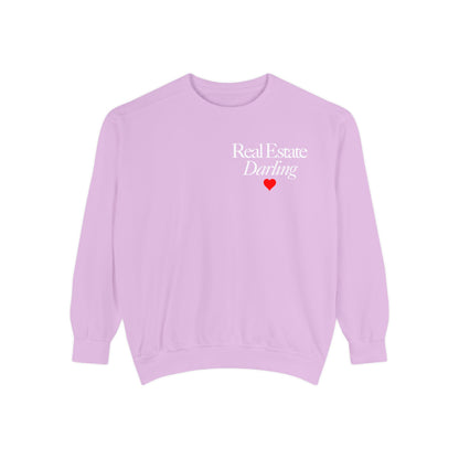 Real Estate Darling - Comfort Colors Sweatshirt - White Text Red Heart