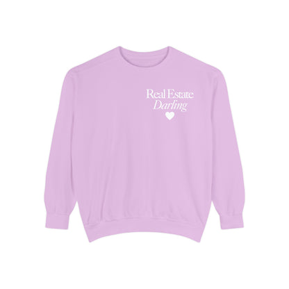 Real Estate Darling - Comfort Colors Sweatshirt - White Text White Heart