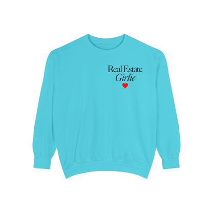Real Estate Girlie - Comfort Colors Sweatshirt - Black Text Red Heart