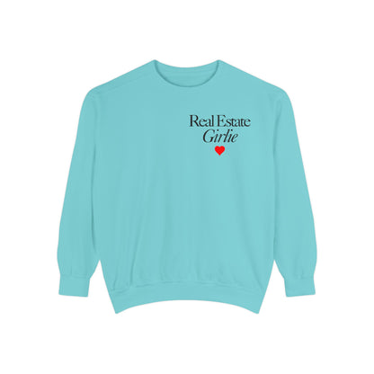 Real Estate Girlie - Comfort Colors Sweatshirt - Black Text Red Heart
