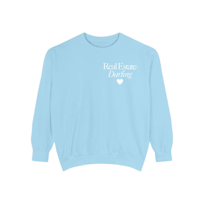 Real Estate Darling - Comfort Colors Sweatshirt - White Text White Heart