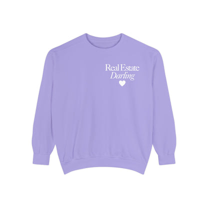 Real Estate Darling - Comfort Colors Sweatshirt - White Text White Heart