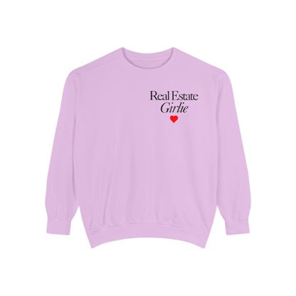 Real Estate Girlie - Comfort Colors Sweatshirt - Black Text Red Heart
