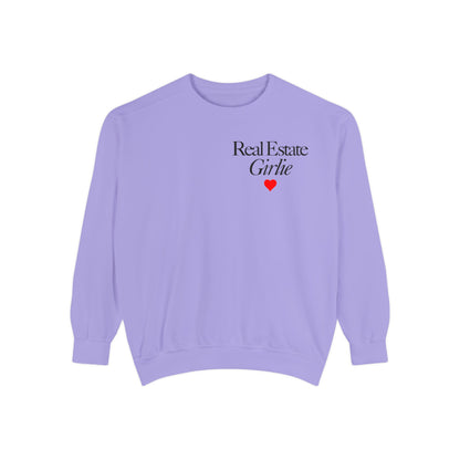 Real Estate Girlie - Comfort Colors Sweatshirt - Black Text Red Heart