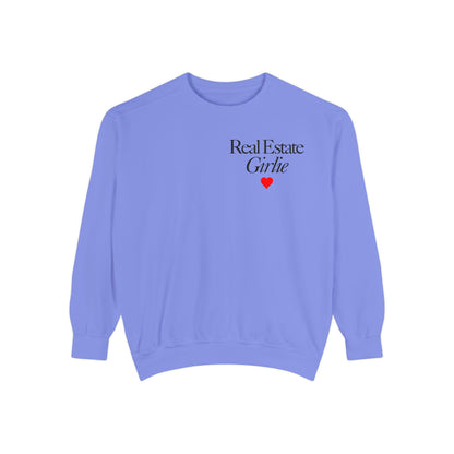 Real Estate Girlie - Comfort Colors Sweatshirt - Black Text Red Heart