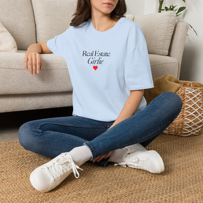 Real Estate Girlie T-Shirt - Black Text Red Heart