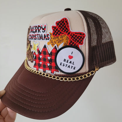 Limited Edition Foam Trucker Patch Hat – Merry Christmas, Plaid Trees, Holiday Puppy + I Love Real Estate Patch