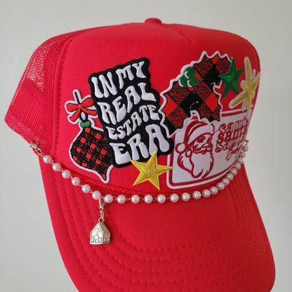 Limited Edition Foam Trucker Patch Hat – In My Real Estate Era, Santa Baby, Buffalo Plaid Stocking + Pearl Trim