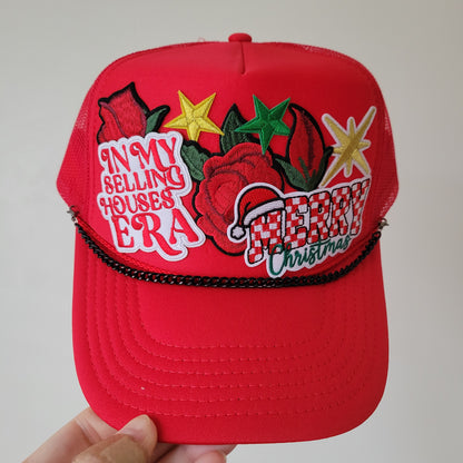 Limited Edition Foam Trucker Patch Hat – In My Selling Houses Era, Merry Christmas, Holiday Florals + Black Chain Trim