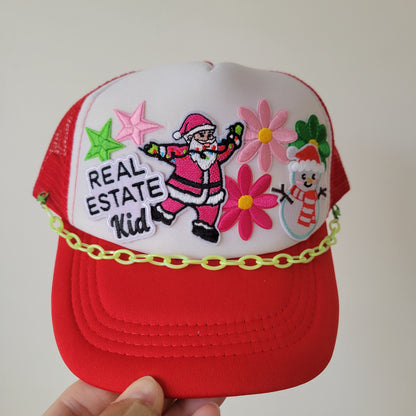 Limited Edition Kids Foam Trucker Patch Hat – Real Estate Kid, Santa Dancing, Stars + Neon Chain Trim