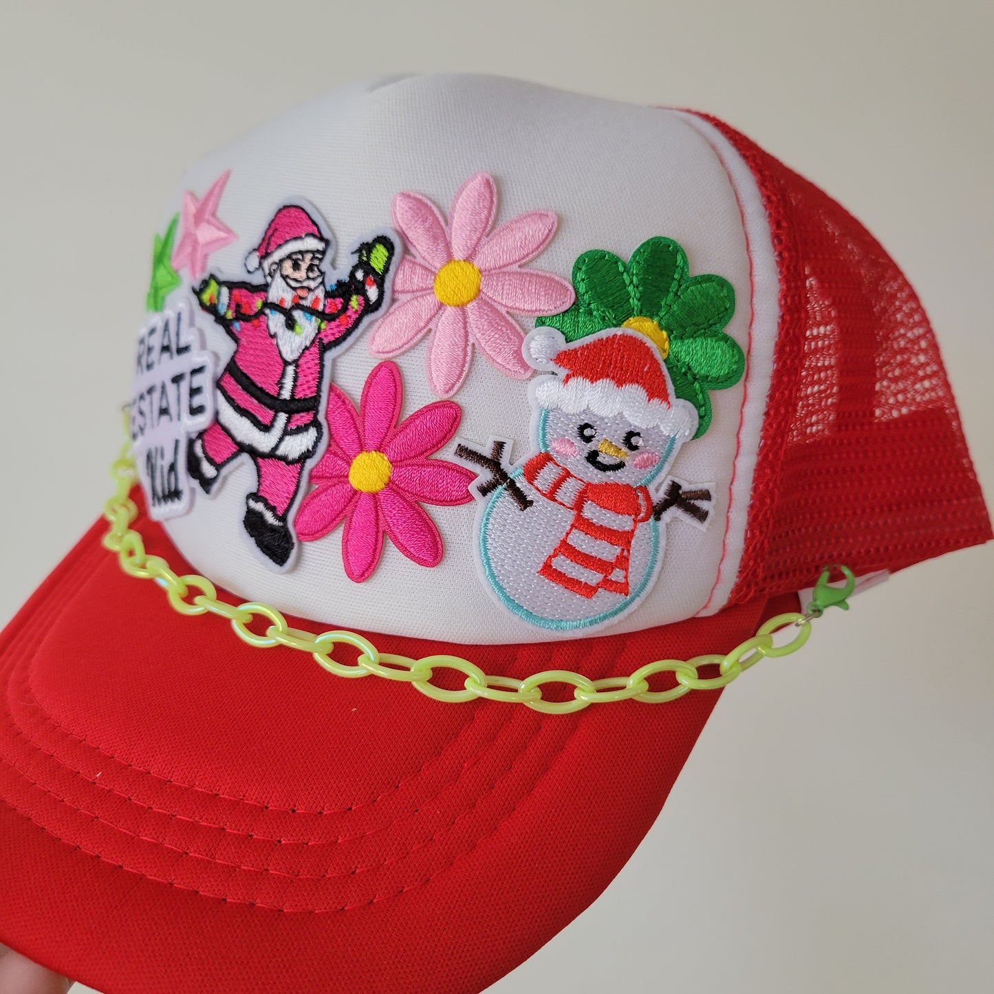 Limited Edition Kids Foam Trucker Patch Hat – Real Estate Kid, Santa Dancing, Stars + Neon Chain Trim